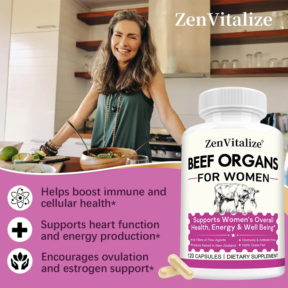 ZENVITALIZE Grass-Fed Beef Liver Capsules for Women 120ct Organ Supplement Capsules Qst
