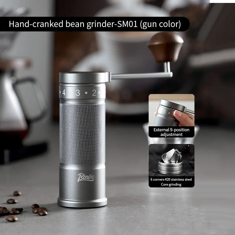 Bincoo SM01 Manual Coffee Grinder – Portable 420 Steel Hand Mill Manual Coffee Grinder Qst Grey
