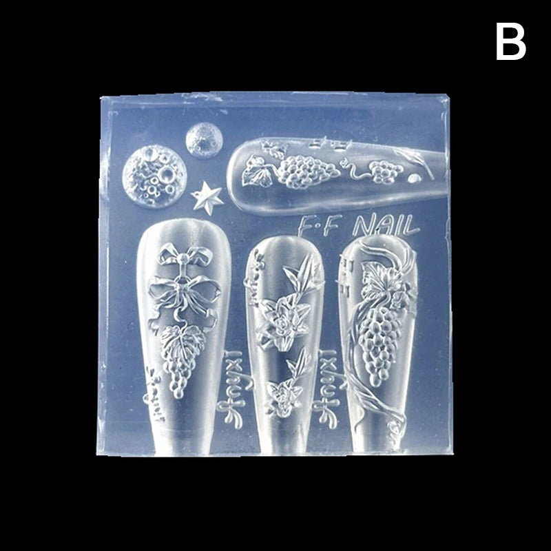 3D Silicone Nail Carving Mold – Floral Butterfly & Bow Art Nail Art Mold Qst B