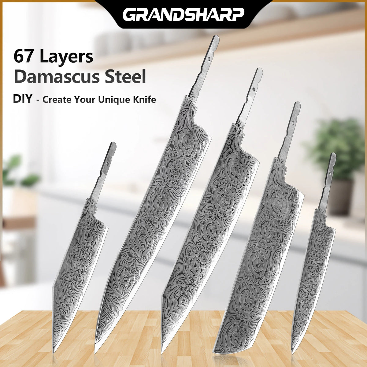 67-Layer Damascus Steel Knife Blank – DIY Custom Chef Blade Damascus Knife Blank Qst