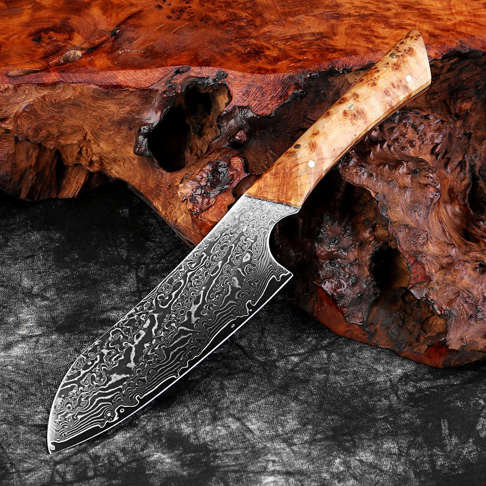 Xituo 5" Damascus Steel Santoku Knife – Full Tang Wooden Handle Santoku Kitchen Knife Qst Santoku Knife