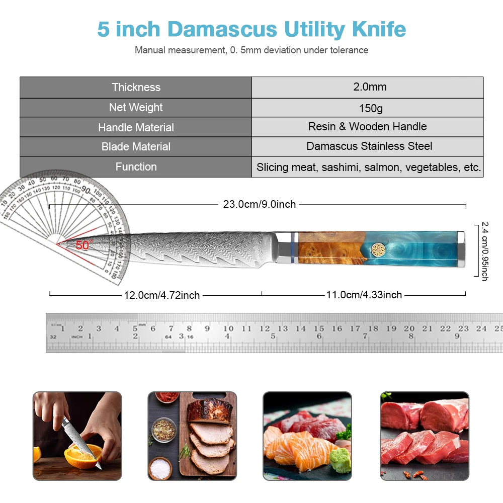 XITUO 5-Inch Damascus Steel Petty Knife – 67-Layer VG10 Damascus Kitchen Knife Qst