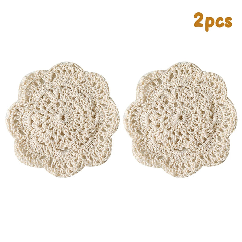 Bohemian Floral Crochet Coasters | Cotton Knit Set of 2/4 Crochet Coasters Qst 0 2PCS
