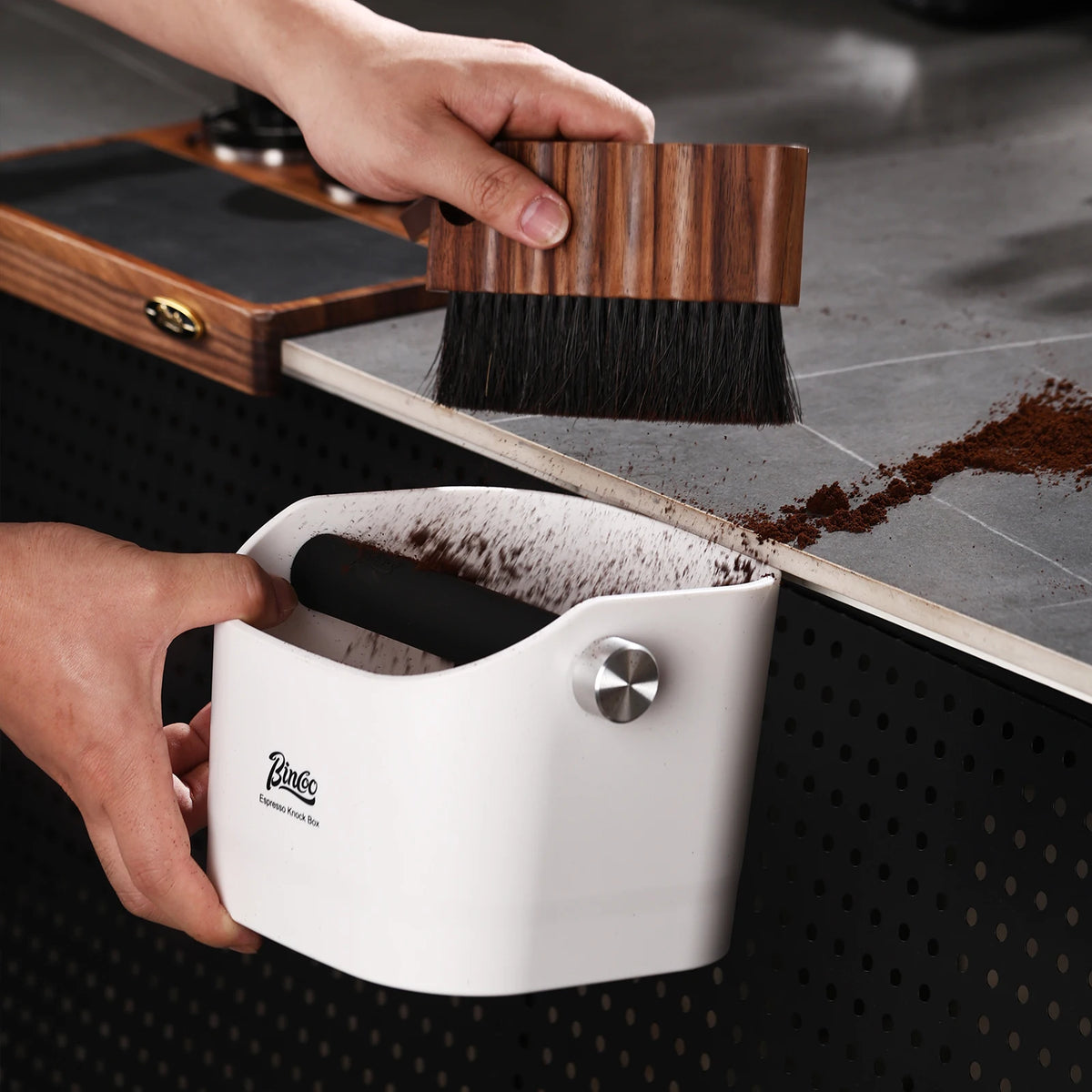 Bincoo Espresso Knock Box – Anti-Slip Coffee Grounds Dump Bin Espresso Knock Box Qst