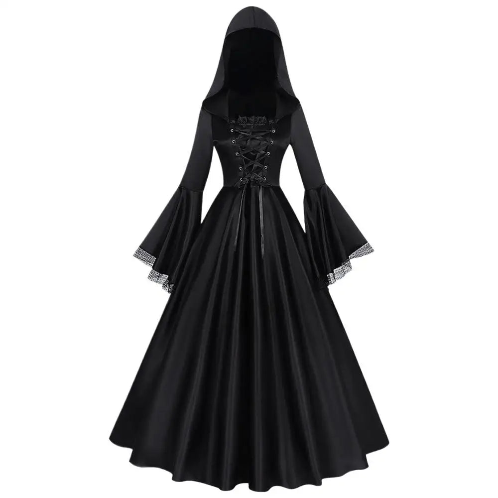 Witch Costume Black Gothic Dress with Hood | Halloween Outfit Halloween Costume Dress Qme XL China Mainland