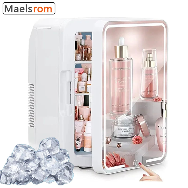 6L Makeup Mini Fridge with LED Mirror – 2-in-1 Vanity Cooler Vanity Mini Fridge Qst