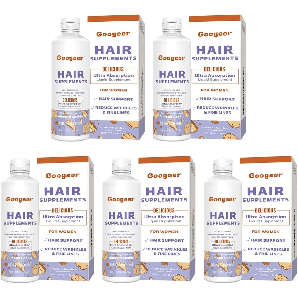 Googeer Hair Growth Liquid Supplement – Biotin, B6 & Pumpkin Seed Oil Hair Growth Supplement Qst 5 bottles