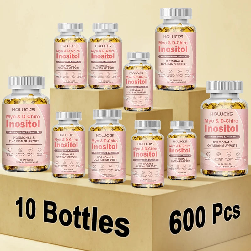 Myo & D-Chiro Inositol Capsules – Ashwagandha & Vitamin D3 Wellness Supplement Qst 10 Bottles-60pcs