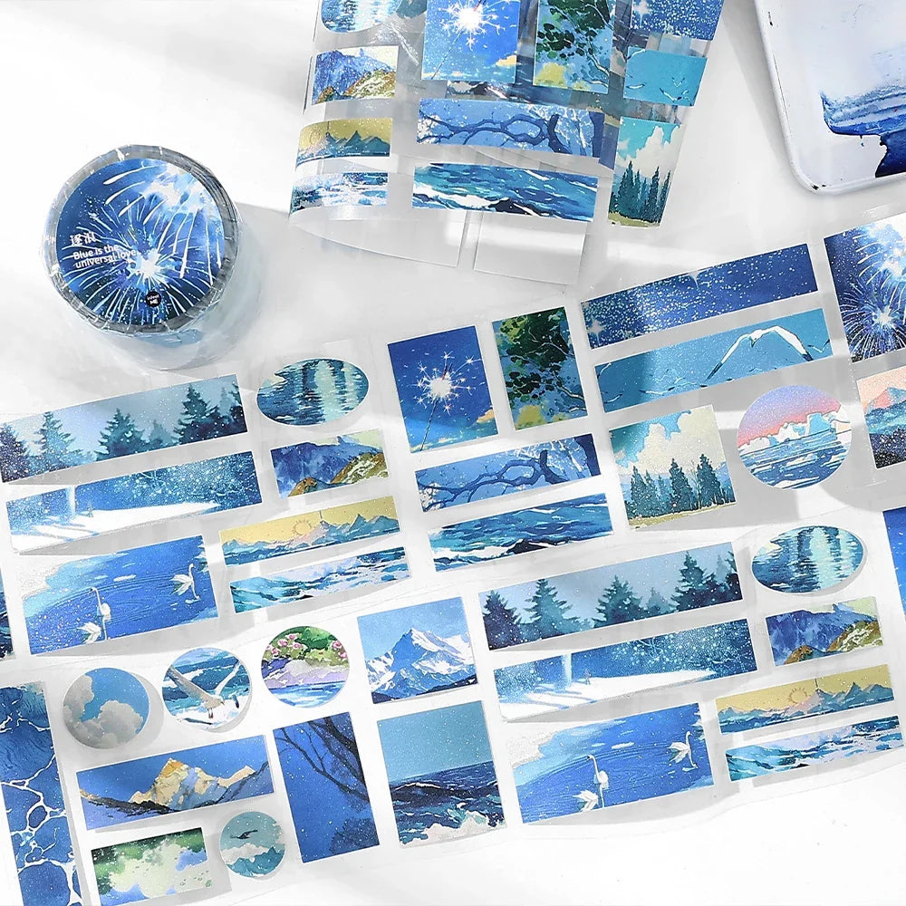 6-Roll Landscape Washi Tape Set – Mountains & Seas DIY Journal Decorative Washi Tape Qme