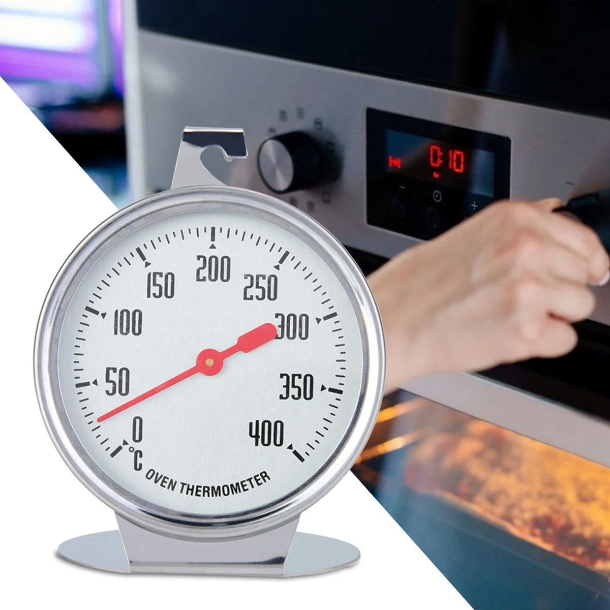 Stainless Steel Oven Thermometer 0–400°F Stand-Up Kitchen Gauge Oven Thermometer Qme