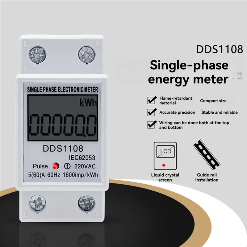 Digital Single Phase Energy Meter AC220V 60Hz LCD KWh Display Energy Meter Qme As Shown