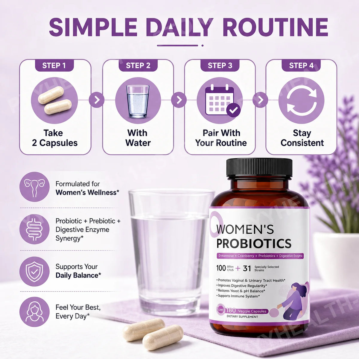 Women's Probiotics 100B CFUs 31 Strains Cranberry – 180 Caps Women's Probiotic Supplement Qst