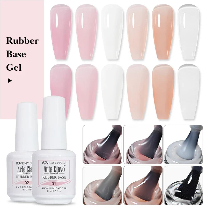 Arte Clavo Rubber Base Coat Gel Polish – Jelly Semi-Transparent Gel Nail Base Coat Qme