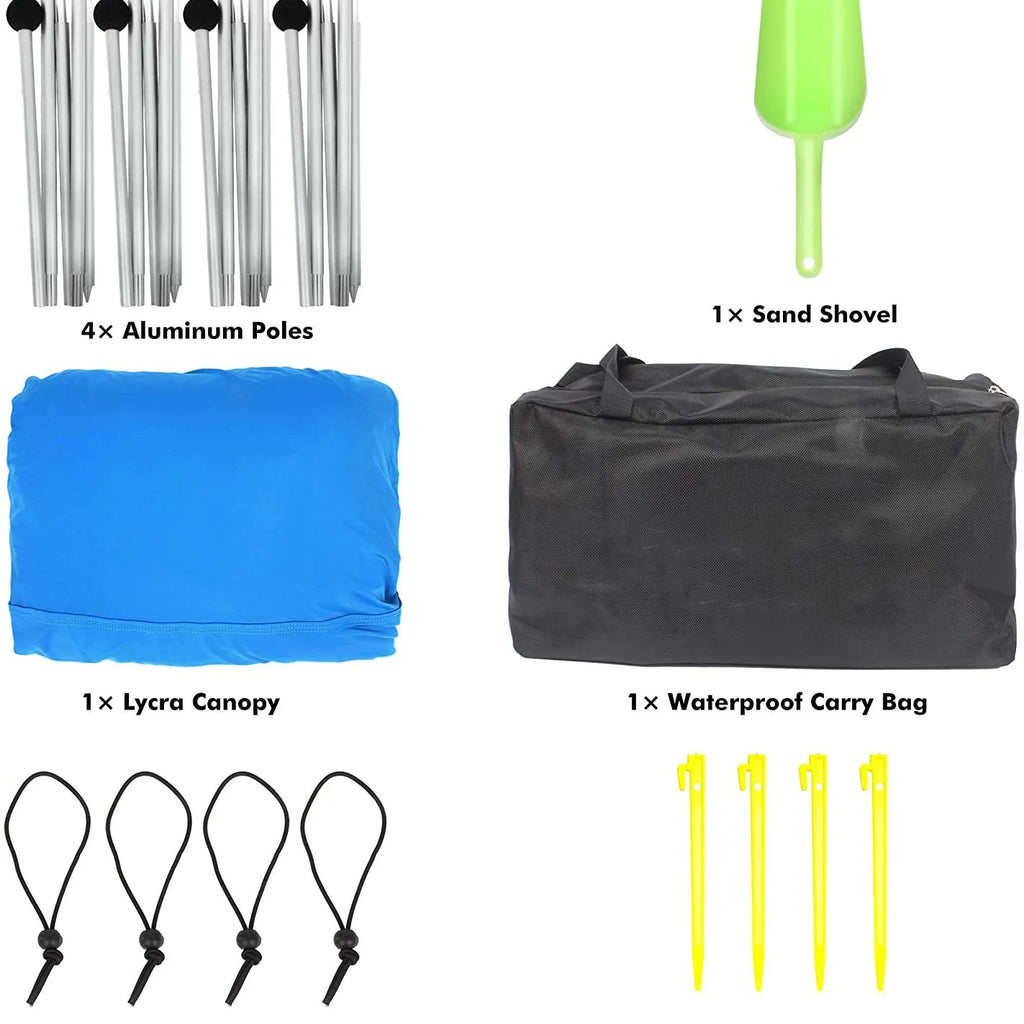Pop-Up Beach Tent UPF 50+ Spandex Sun Shade & Sandbag Anchors Pop-Up Beach Tent Qst