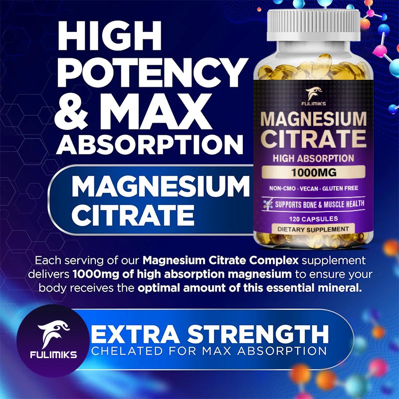 Magnesium Citrate 1000mg Capsules – Digestive Regularity Support Mineral Supplement Qst