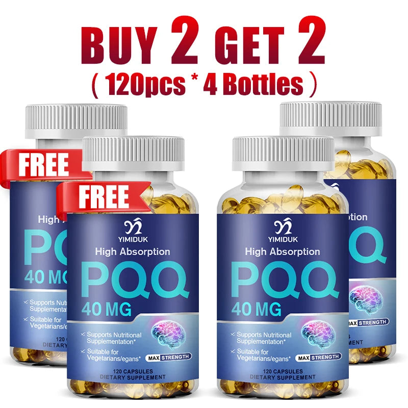 Yimiduk PQQ 40mg Capsules – Vegan Brain & Energy Supplement PQQ Supplement Qst 120pcs-4 Bottles