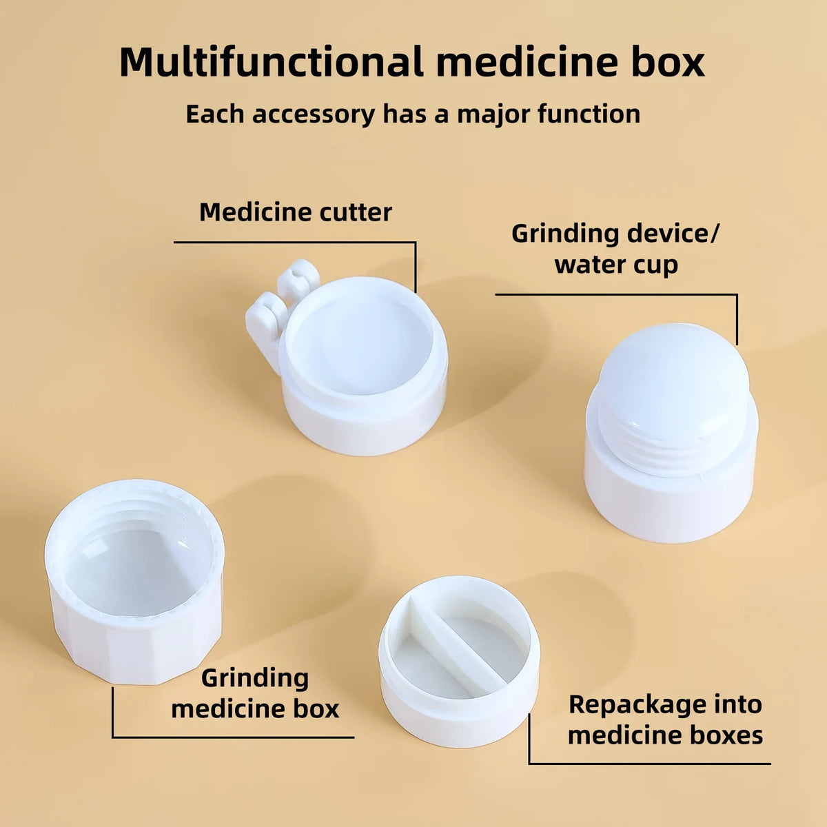 4-in-1 Pill Cutter Grinder Crusher & Storage Box – Portable Pill Organizer Qme