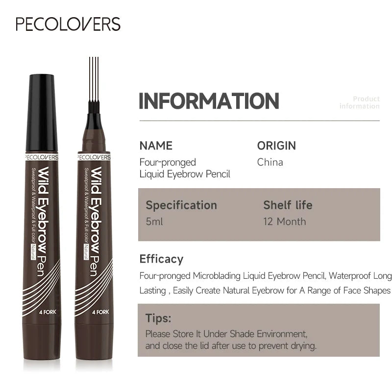 4-Fork Waterproof Eyebrow Pencil | 3D Long-Lasting Natural Brows Liquid Eyebrow Pencil Qme