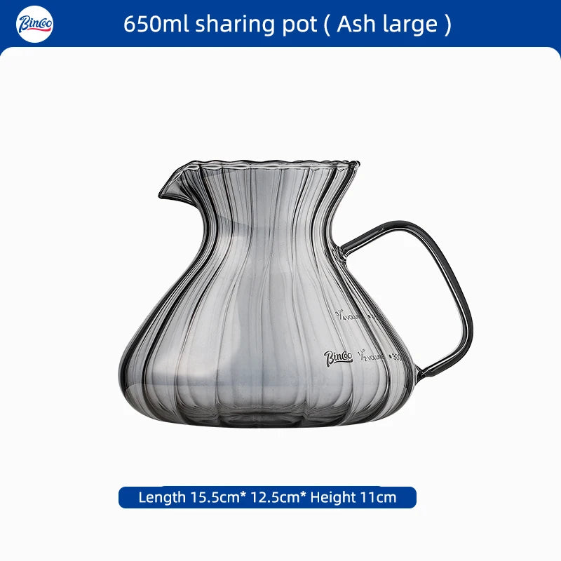 Bincoo Ribbed Glass Pour Over Coffee Carafe with Handle Glass Coffee Carafe Qst DARK GRAY