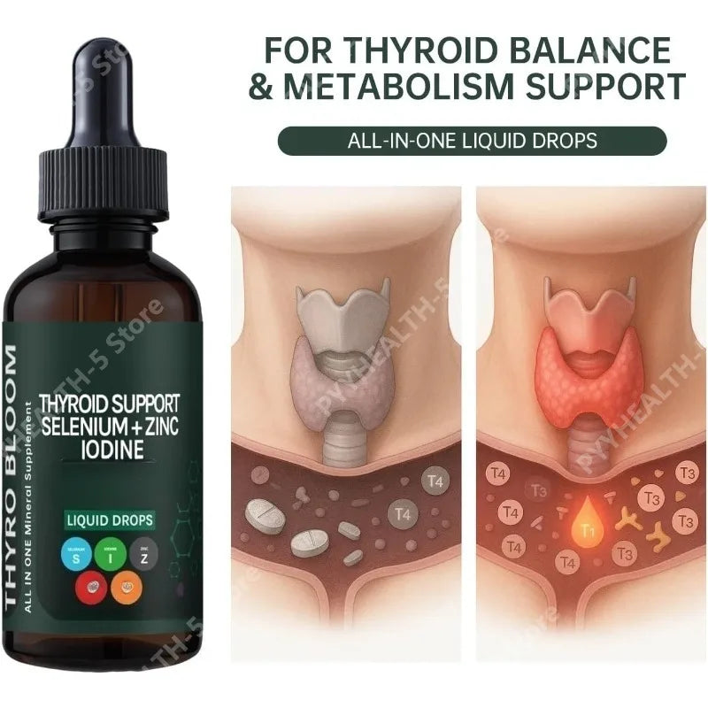 Thyroid Support Liquid Drops – Selenium, Zinc & Iodine 60mL Liquid Supplement Drops Qst