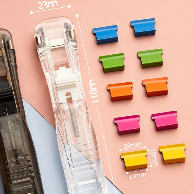 Mini Staple-Free Hand Clip Push Stapler – Reusable Paper Binder Staple-Free Stapler Qme