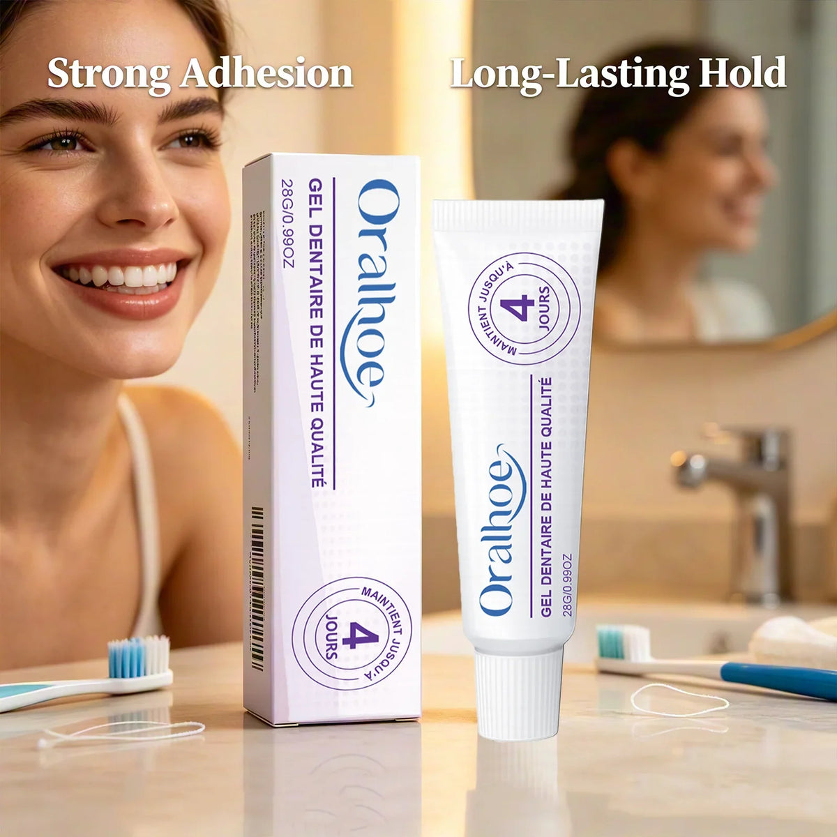 Oralhoe Denture Adhesive Gel – Long-Lasting False Teeth Fixation Denture Adhesive Gel Qme