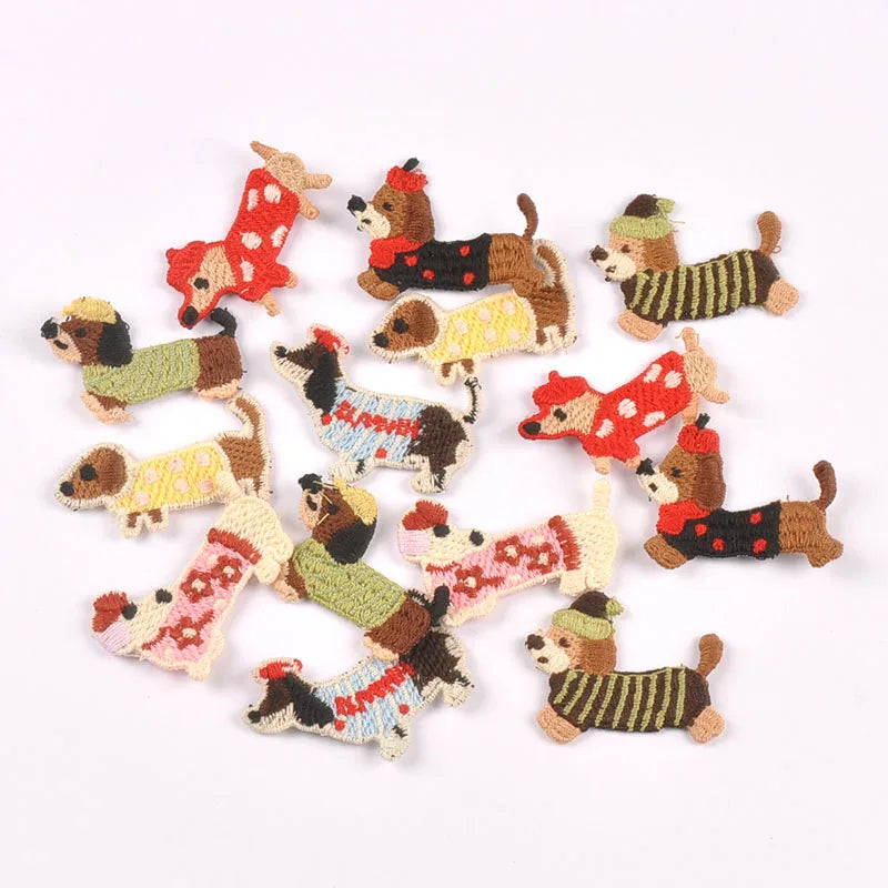 Sausage Dog Iron-On Cloth Patches | 10pcs Mixed Colors & Designs Sew-On Cloth Patches Qme