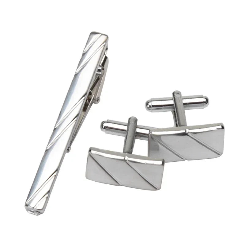 Men's Metal Tie Clip & Cufflinks Set – Classic Formal Accessories Tie Clip Cufflinks Set Qme