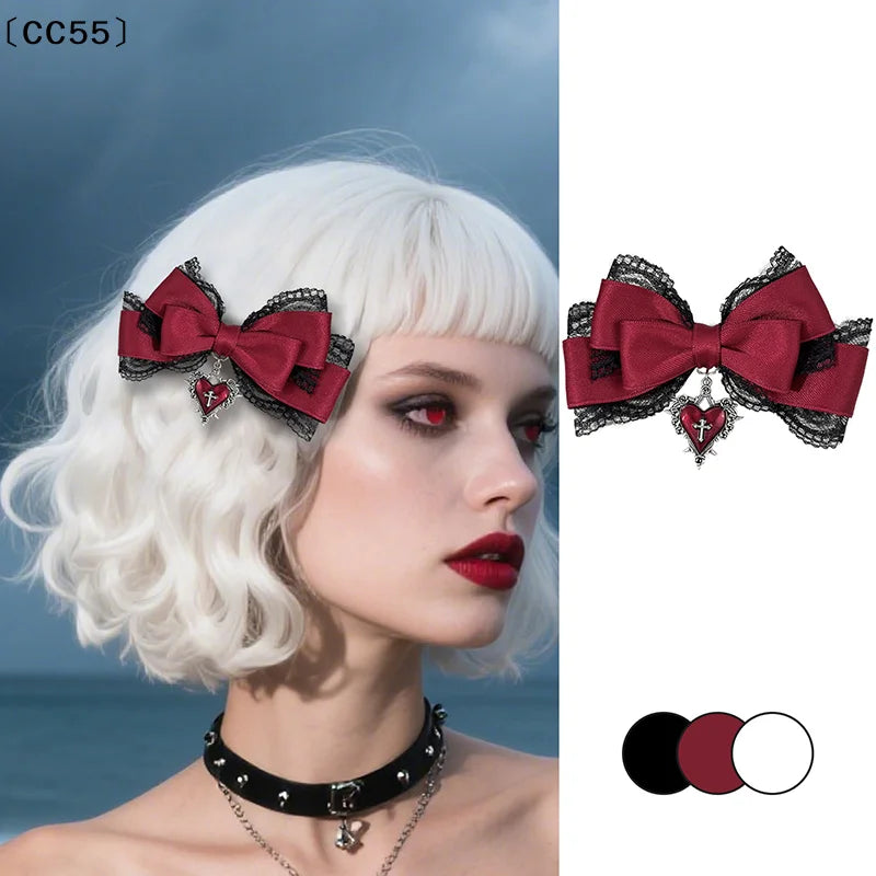 Gothic Lolita Black Ribbon Bow Hair Clip – Elegant Headdress Hair Clip Qst