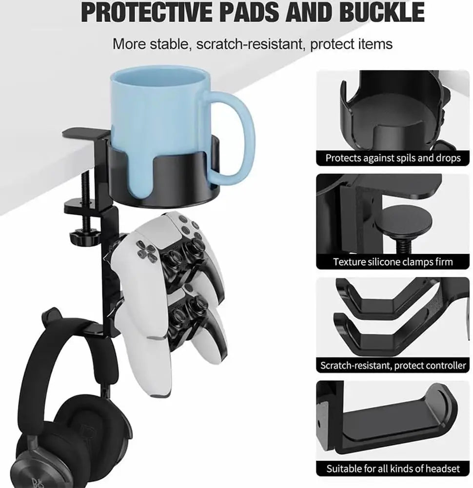 Headphone Stand & Desk Cup Holder – 360° Rotating Headset Hanger Headphone Stand Qme