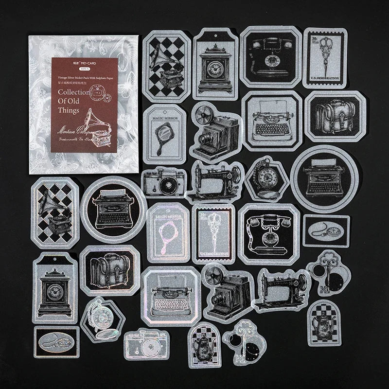 Vintage Silvery Stickers – Junk Journal & Scrapbooking DIY Craft Stickers Qme E