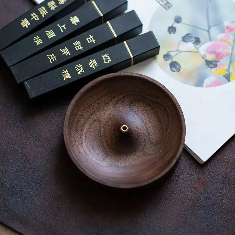 Solid Wood Incense Burner – Ebony & Acacia Saucer Holder Incense Burner Qme