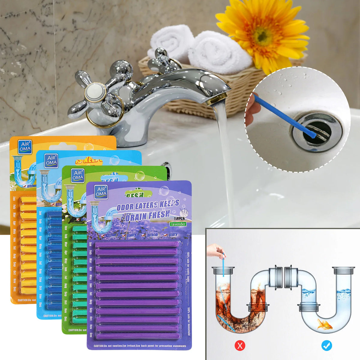 Disposable Enzyme Pipe Cleaning Sticks – Kitchen & Toilet Drain Drain Cleaning Sticks Qme