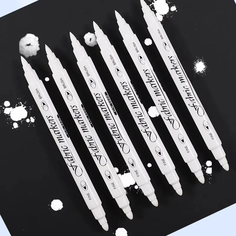 Waterproof Double Tip White Paint Marker Pens for Fabric & Shoes Paint Marker Pens Qme 6 white pen