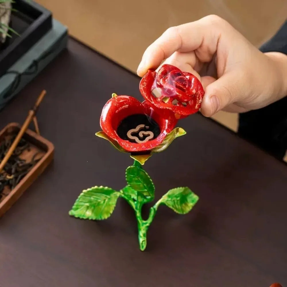 Retro Rose Alloy Incense Burner | Aromatherapy Stove Home Decor Incense Burner Qme