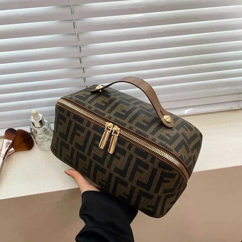 Large Waterproof Travel Makeup Bag & Toiletry Organizer Travel Toiletry Bag Qme Brown