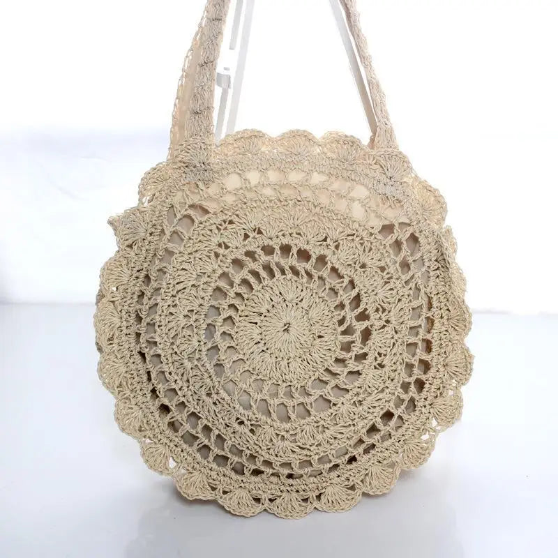 Round Woven Straw Tote Bag – Handmade Women's Beach Bag Woven Tote Bag Qst C