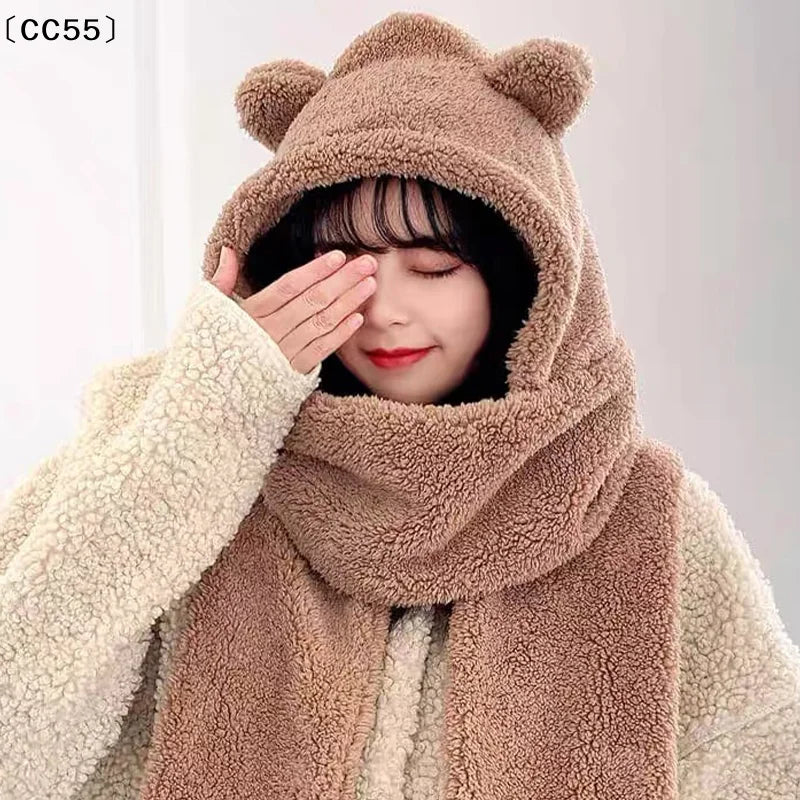 Cute Bear Ear Beanie Hat – Women's Plush Warm Winter Cap Winter Beanie Hat Qst