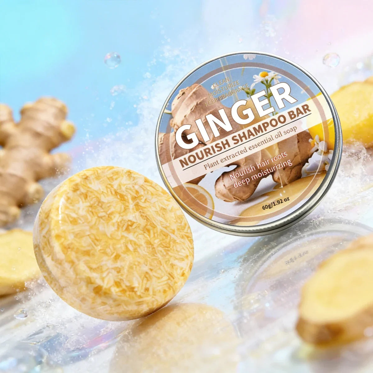 Ginger Essential Oil Shampoo Bar – Deep Plant Extract Hair Care Solid Shampoo Bar Qme 60g