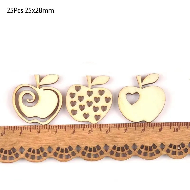 Hollow Apple Pattern Wood Craft Pieces – 25pc DIY Decor Set Wood Craft Cutouts Qme