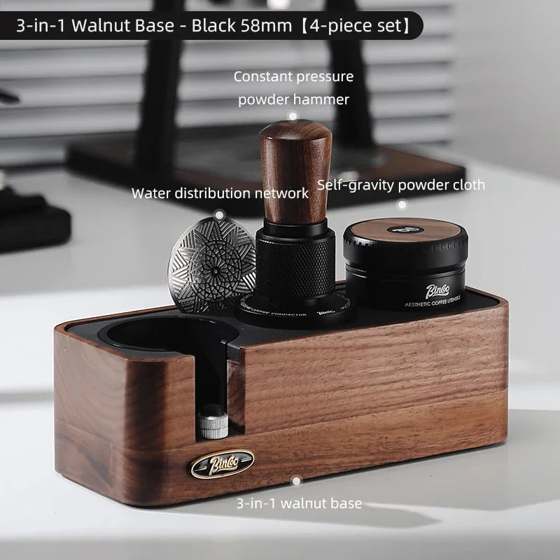 Bincoo 58mm Auto-Leveling Coffee Tamper & Distributor Stand Espresso Tamper Set Qst D 4pcs set black
