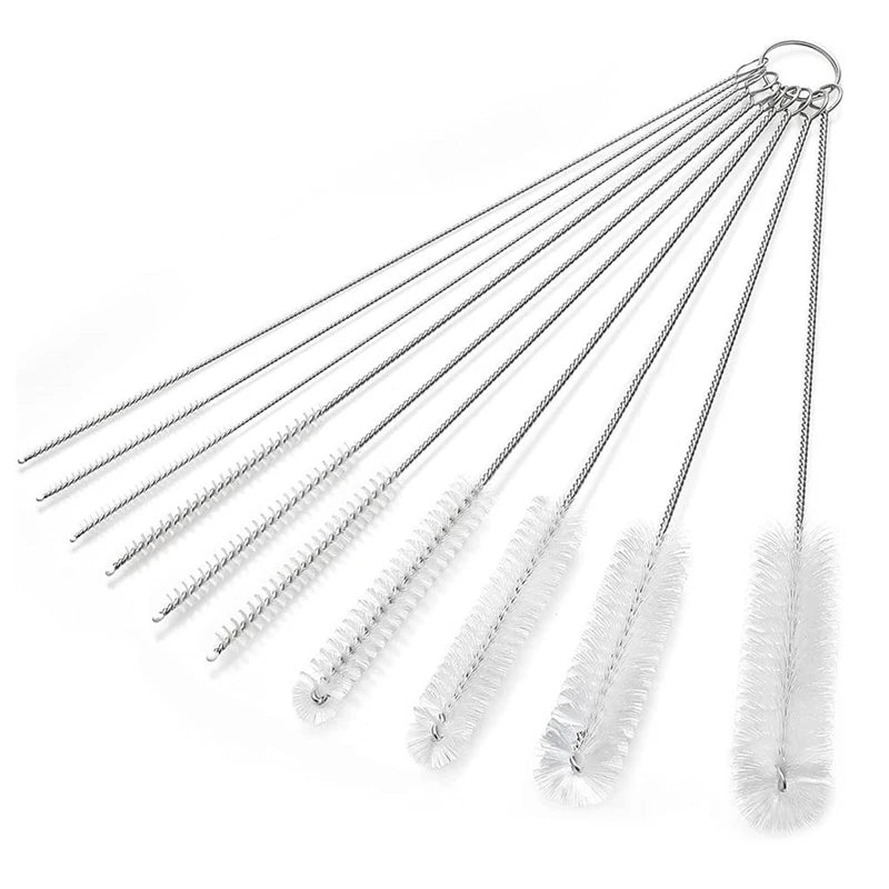 10-Piece Stainless Steel Straw & Pipe Cleaning Brush Set Cleaning Brush Set Qst 10pcs B Transparent