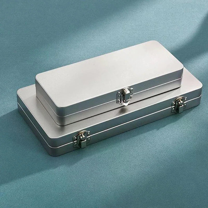 Metal Rectangular Storage Box with Lid – Silvery Gray Metal Storage Box Qme