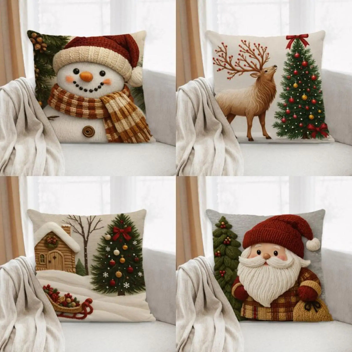 Christmas Snowman Pillow Cover – Washable Linen Cushion Case 18" Decorative Pillow Cover Qme