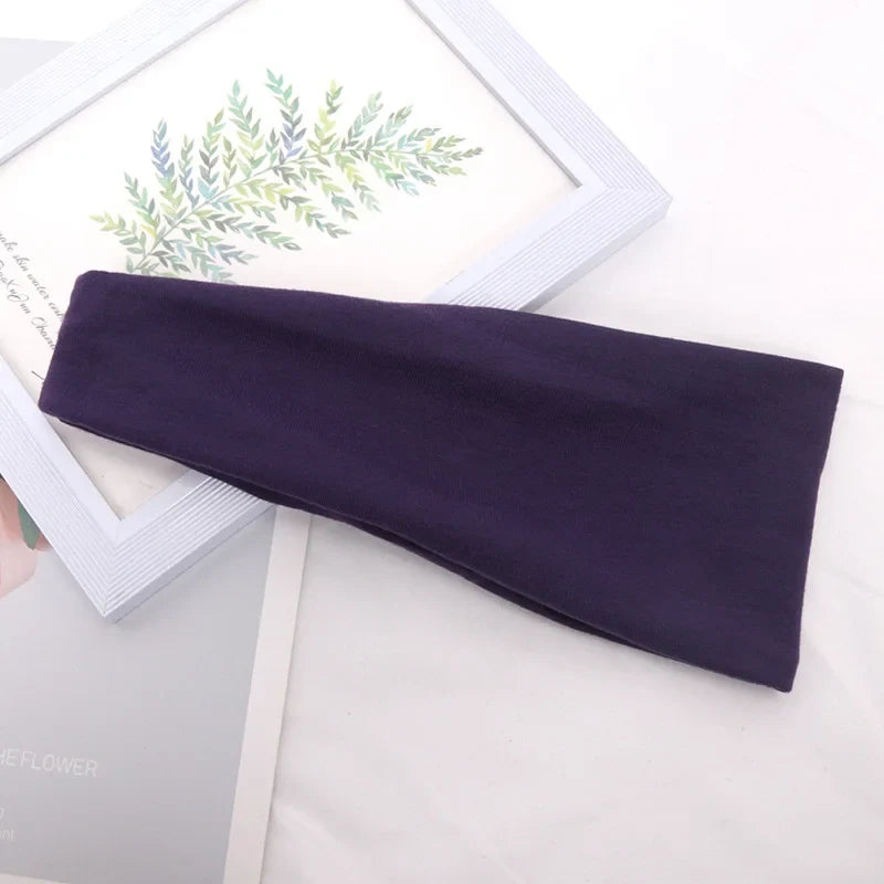 Women's Wide Knitted Cotton Sport Headband – 16 Colors Sport Headband Qme Dark purple One Size