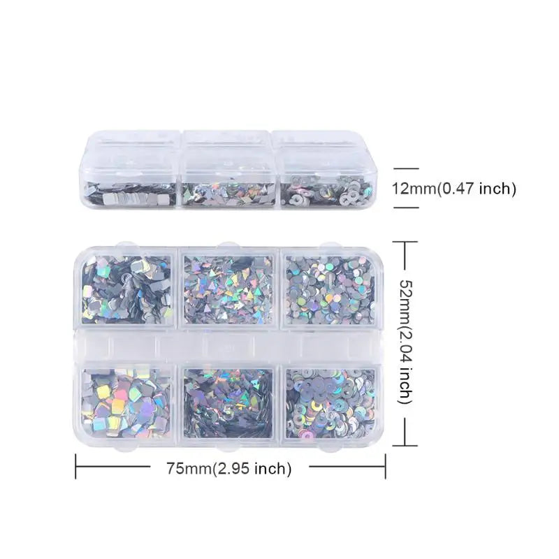 Flash Geometric Nail Glitter – 6-Grid DIY Nail Art Charm Set Nail Art Glitter Qst