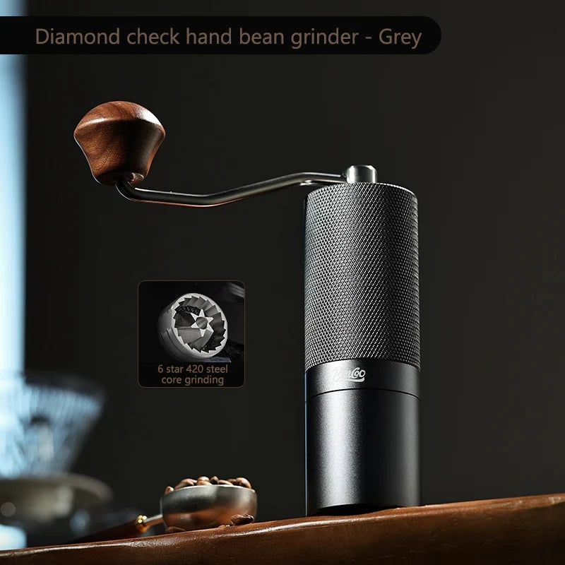 BINCOO Manual Coffee Grinder – 7-Core Hexagonal Burr Mill Manual Coffee Grinder Qst Gray