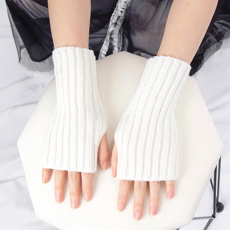 Women's Crochet Fingerless Arm Warmers – Knit Winter Gloves Fingerless Arm Warmers Qme WHITE length-20cm