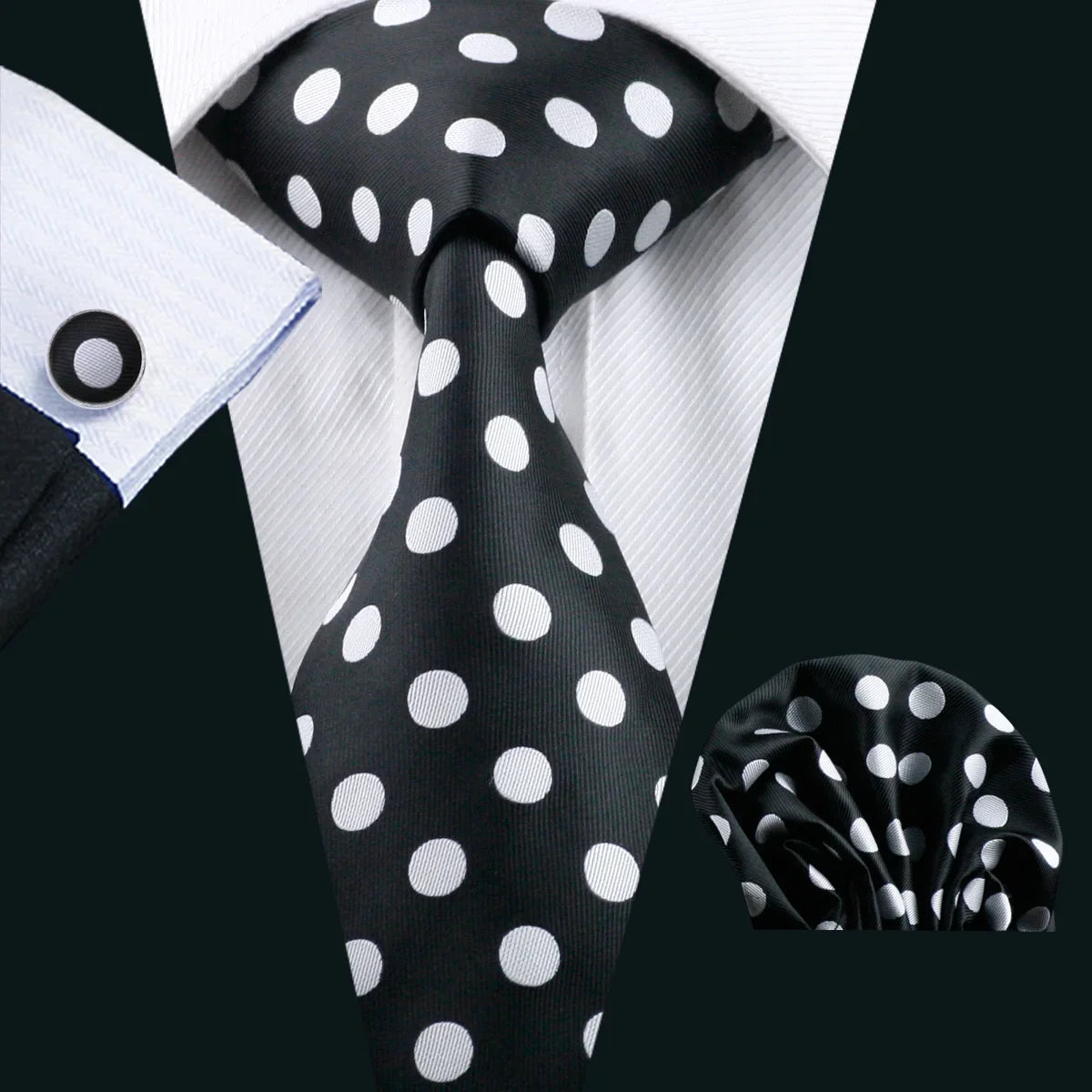 Barry Wang Black Geometric Silk Necktie & Handkerchief Set Necktie & Handkerchief Set Qme 1190