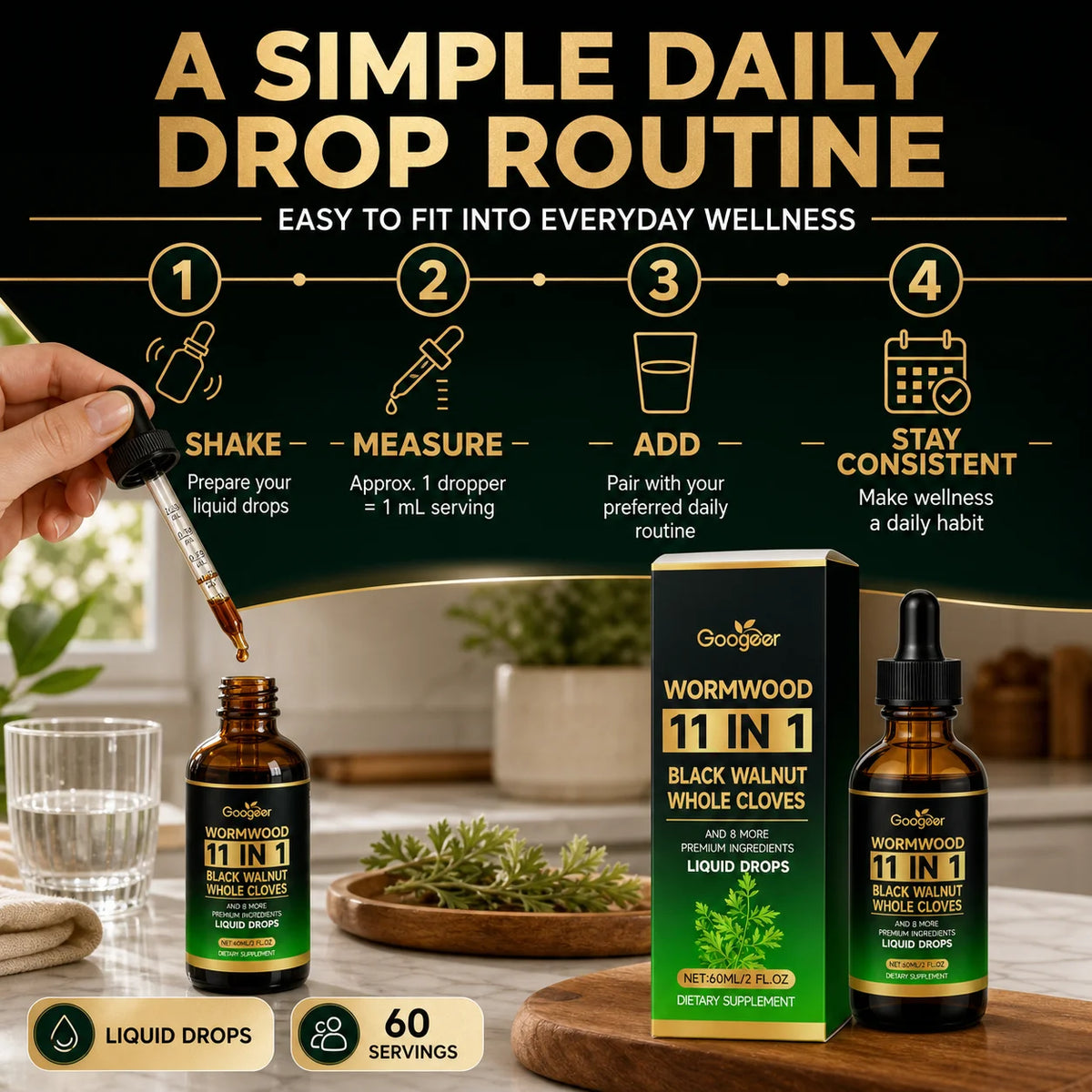 Wormwood 11-in-1 Liquid Drops – Gut & Digestive Support 60ml Herbal Liquid Drops Qst